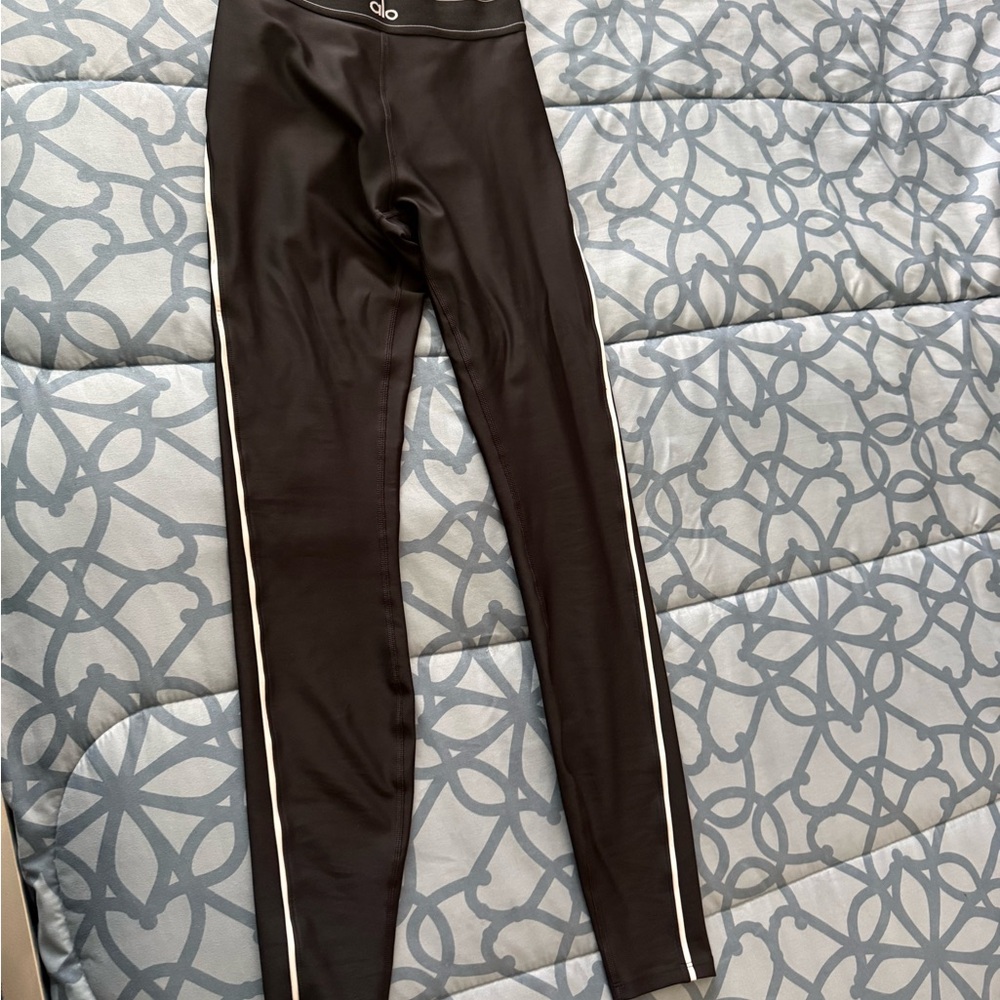 ALO Yoga Black Leggings with White Side Stripes